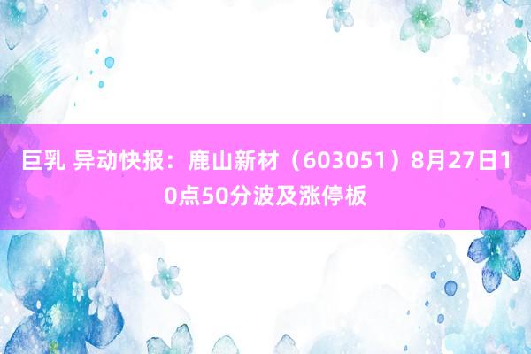 巨乳 异动快报：鹿山新材（603051）8月27日10点50分波及涨停板