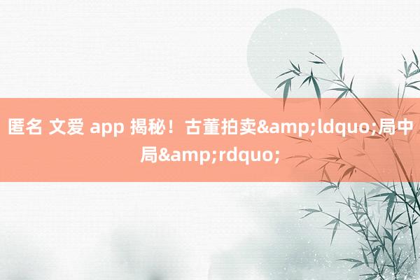 匿名 文爱 app 揭秘！古董拍卖&ldquo;局中局&rdquo;